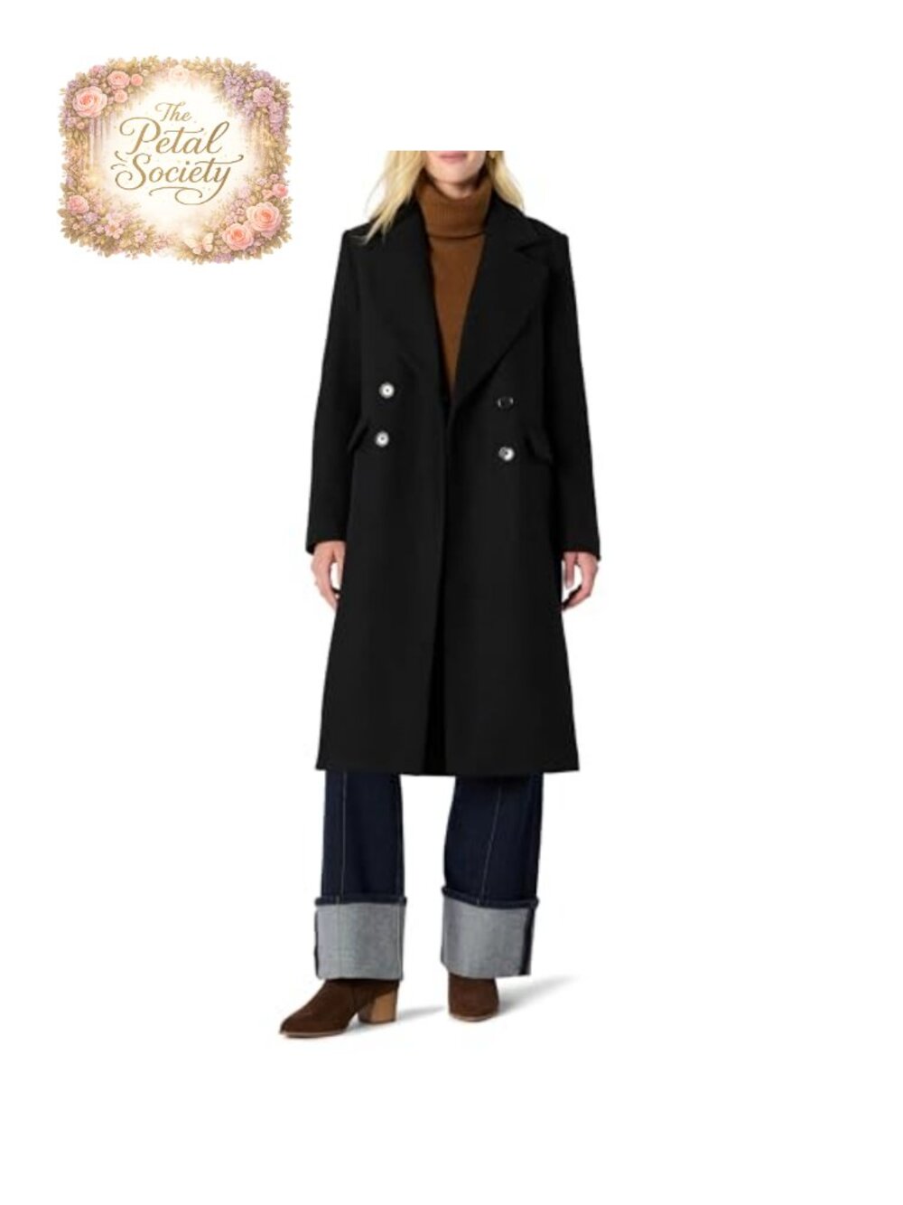 Wool-Blend Double-Breasted Longline Coat Relaxed Fit Fully Lined